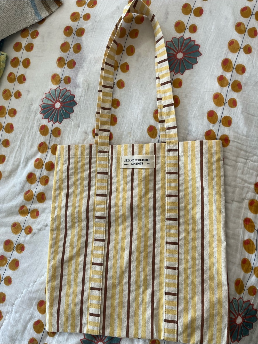 Sézane Striped Canvas Tote Bag in Yellow and Brown Fall 2026